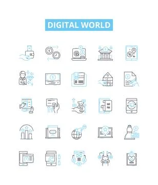 Digital world vector line icons set. Digital, World, Technology, Computing Illustrazione stock