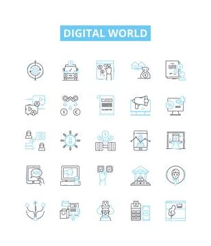 Digital world vector line icons set. Digital, World, Technology, Computing Stock Illustration