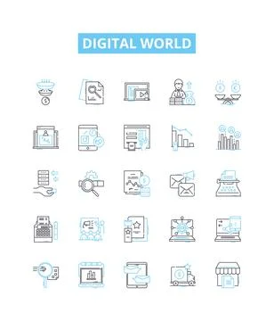 Digital world vector line icons set. Digital, World, Technology, Computing Stock Illustration