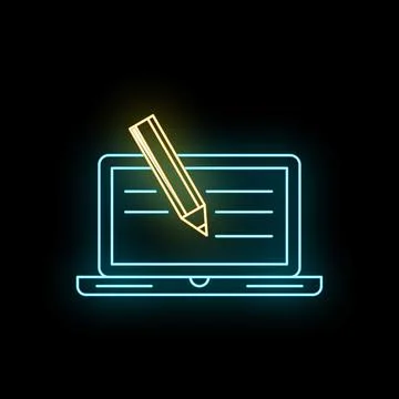 Digital writing content creation using laptop and glowing pencil Stock Illustration