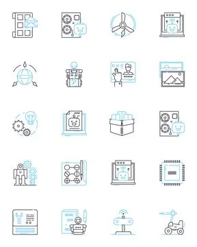 Digital writing linear icons set. Online, Keyboard, Text, Blog, Article, Content 스톡 일러스트