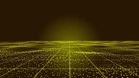 Digital yellow particle dots wave on lights abstract background. Moving ret.. Video stock 295190362