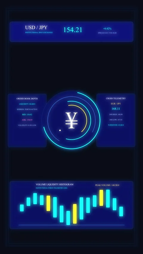 Digital yen currency financial dashboard interface showing forex market gro.. Stock Footage 348333853
