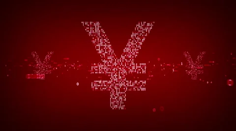Digital Yen Symbols Red And White Video stock 52551153