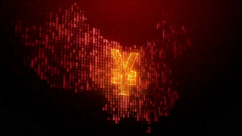 Digital yuan concept background looping with binary code China map Video stock 131217181