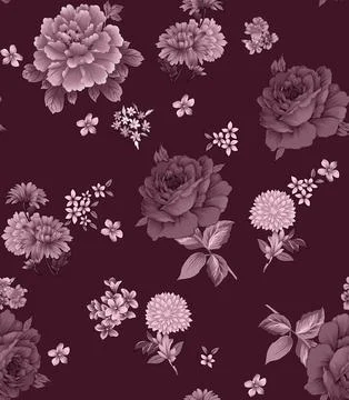 Digital,Allover,Floral,Design,Prints Stock Illustration