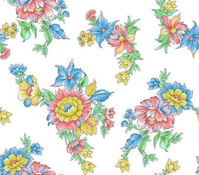 Digital,Allover,Floral,Vintage,Pattern Illustrazione stock