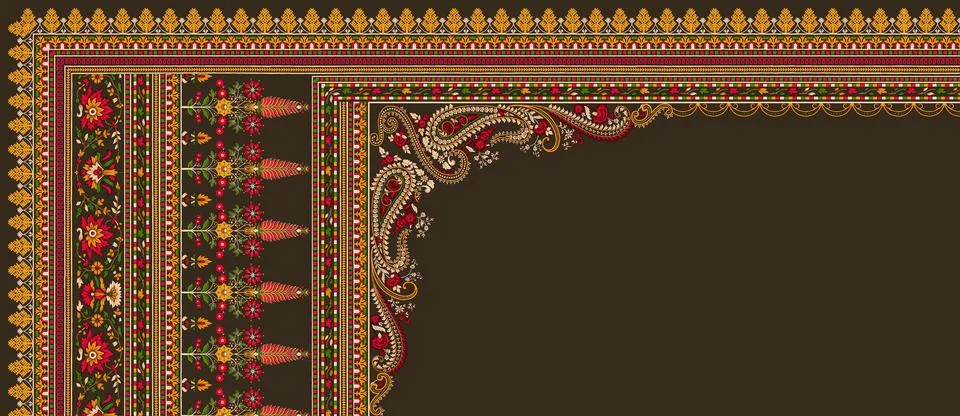 Digital,And,Textile,Design,Border,And,Motif Stock-Illustration