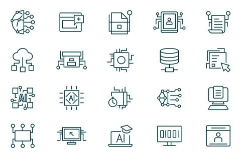 Digitalisation web icons. Digital technology icons such as cloud computing,.. 스톡 일러스트