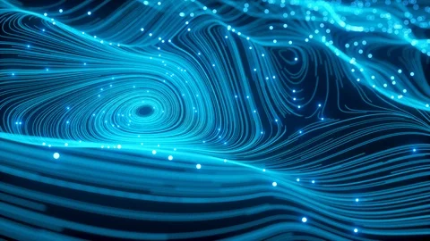 Digitalization Abstraction Waving Blue Blurred Animated of Particle and Line 库存影片 108659938