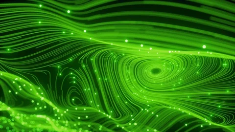 Digitalization Abstraction Waving Green Blurred Animated of Particle and Line Stock Footage 108663079