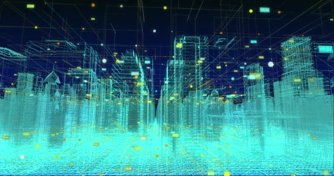 Digitalization of the cityscape, high technologies in the modern world, camera Stock-Footage 164158411