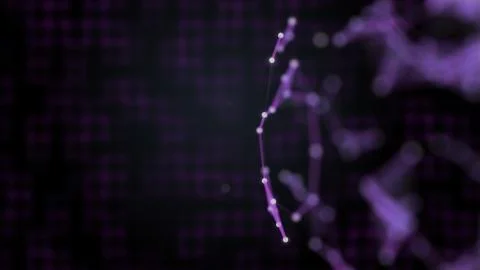 Digitalization concept. Abstract purple squares background and plexus network on Illustrazione stock
