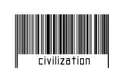 Digitalization concept. Barcode of black horizontal lines with inscription ci 스톡 일러스트