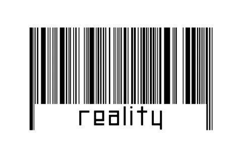 Digitalization concept. Barcode of black horizontal lines with inscription re Illustrazione stock