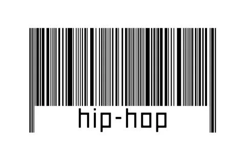 Digitalization concept. Barcode of black horizontal lines with inscription hi Illustrazione stock