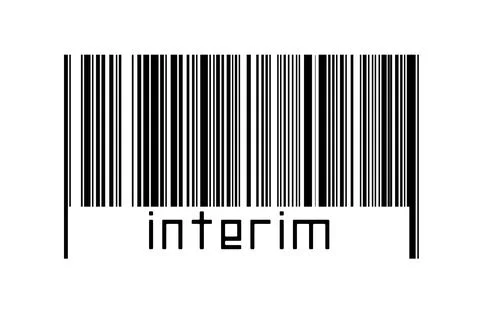 Digitalization concept. Barcode of black horizontal lines with inscription in Illustrazione stock