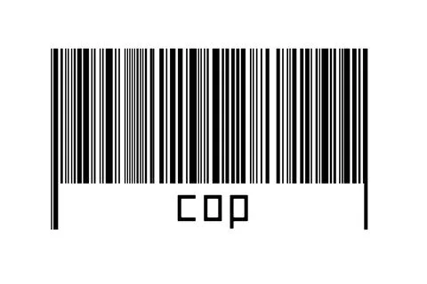 Digitalization concept. Barcode of black horizontal lines with inscription co Illustrazione stock