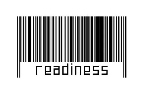 Digitalization concept. Barcode of black horizontal lines with inscription re イラスト素材