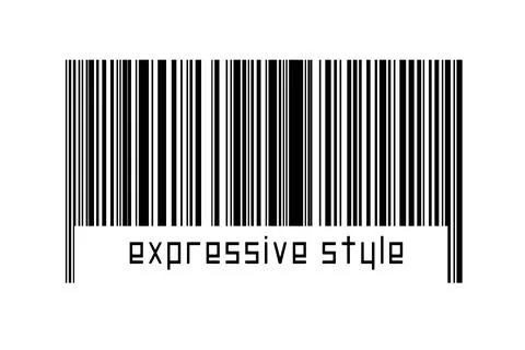 Digitalization concept. Barcode of black horizontal lines with inscription ex Illustrazione stock