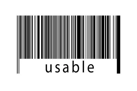 Digitalization concept. Barcode of black horizontal lines with inscription us Illustrazione stock