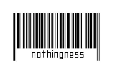Digitalization concept. Barcode of black horizontal lines with inscription no Stock-Fotos