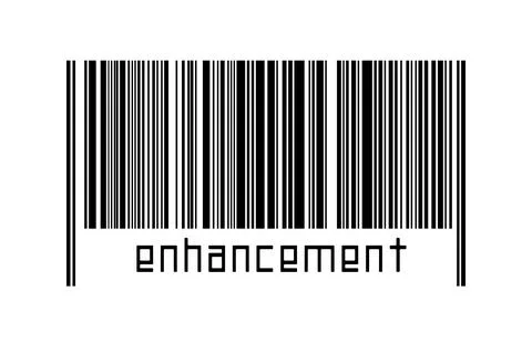 Digitalization concept. Barcode of black horizontal lines with inscription en Stock-Fotos