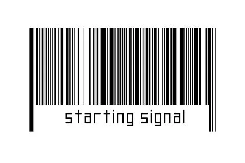 Digitalization concept. Barcode of black horizontal lines with inscription st Stock-Fotos