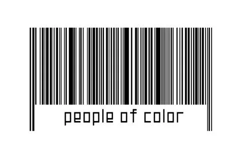 Digitalization concept. Barcode of black horizontal lines with inscription pe Stock-Fotos