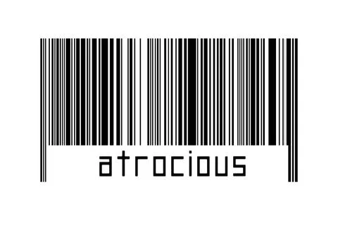 Digitalization concept. Barcode of black horizontal lines with inscription at Stock-Fotos