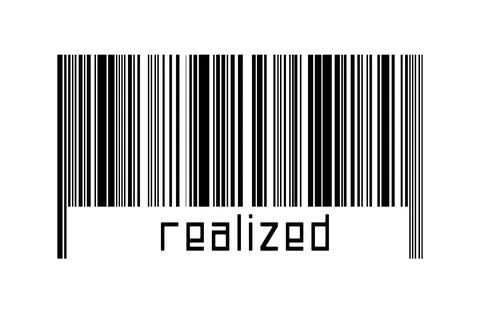 Digitalization concept. Barcode of black horizontal lines with inscription re Stock-Fotos