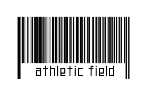 Digitalization concept. Barcode of black horizontal lines with inscription at Stock-Fotos
