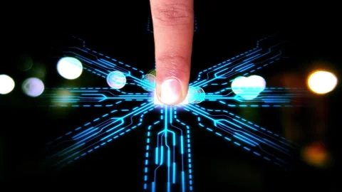 Digitalization concept: Business Man Finger Pushes Touch Screen Button. Bus.. Stock Footage 291818203