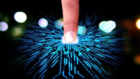 Digitalization concept: Business Man Finger Pushes Touch Screen Button. Bus.. Stock Footage 291945713
