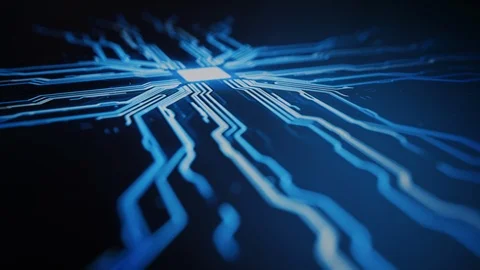 Digitalization Concept: Computer Screen Activates and Shows Futuristic AI Stock Footage 123633004