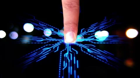 Digitalization Concept: Finger Pushes Touch Screen Button on lock icon. Dig.. Stock Footage 291945731