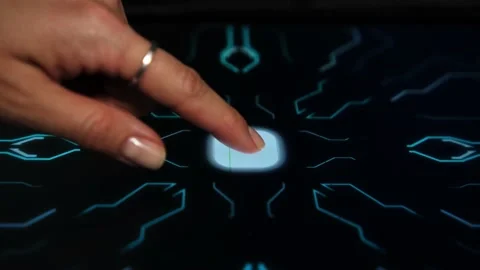 Digitalization concept: The human finger Turns on the Touch screen button and ac Stock Footage 149408018