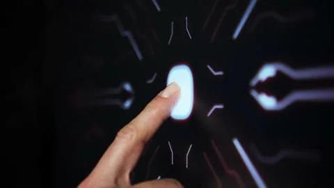 Digitalization concept: The human finger Turns on the Touch screen button and ac Stock Footage 149409456