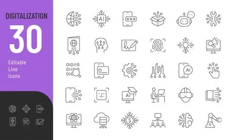 Digitalization Line Editable Icons set. Stock Illustration
