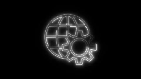 Digitalization Outline Icon in HD Video Neon Animation  Technology and Inno Stock Footage 304375027