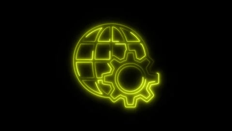 Digitalization Outline Icon in HD Video Neon Animation  Technology and Inno Stock Footage 304375031