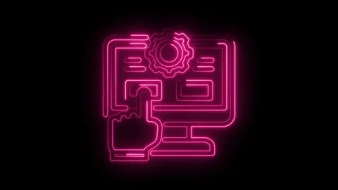 Digitalization process concept neon style animation with hand clicking settings Stock Footage 330777206