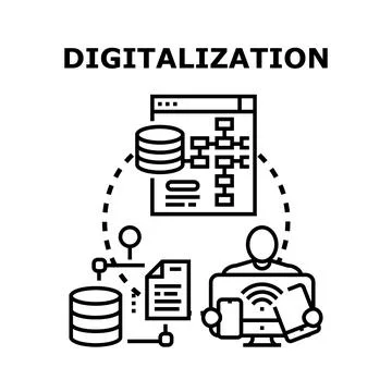 Digitalization process connecting data, network, and technology Stock Illustration