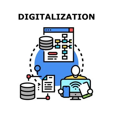 Digitalization process connecting data, network, and technology Stock Illustration