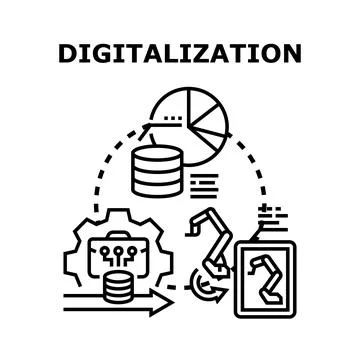 Digitalization process managing data and automation concepts Stock Illustration
