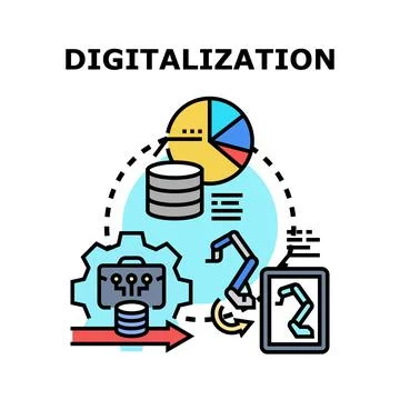 Digitalization process managing data and automation concepts Stockillustratie