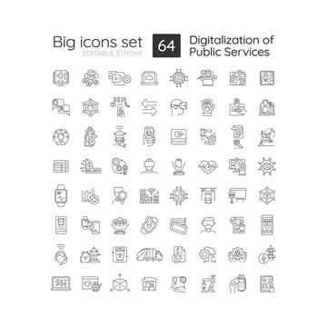 Digitalization of public services linear icons set Stock-Illustration