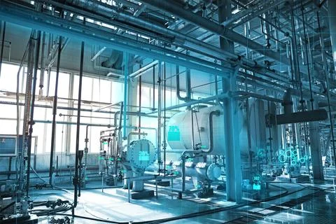 Digitalization, user interface to control processes. Different equipment at.. Stock Illustration