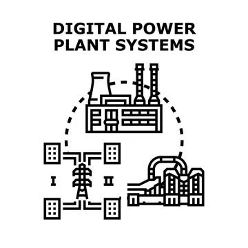 Digitalizing power plant systems for modern energy distribution Stock Illustration
