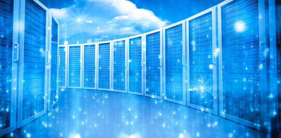 Digitally composite of blue data room Foto stock